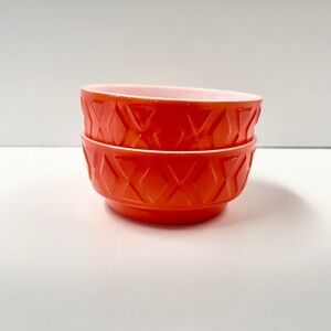Vintage Unmarked Orange Diamond Pattern Milk Glass 4.75 Diameter Bowls Cereal